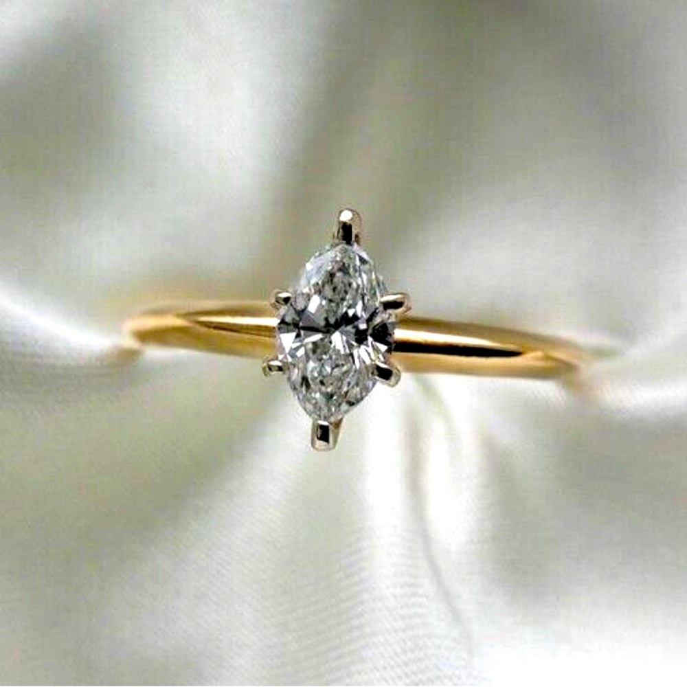 14k Gold Marquise Cut Diamond Solitaire Ring Preowned